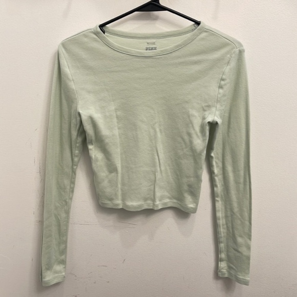 Victoria’s Secret PINK Green Cropped Long Sleeve Tee SIZE S